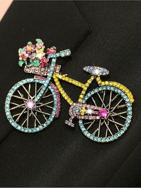 New!  Multicolor Crystal Bicycle Brooch